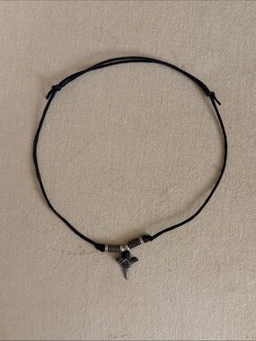 Black Cord Necklace with Silver Shark Tooth Charm